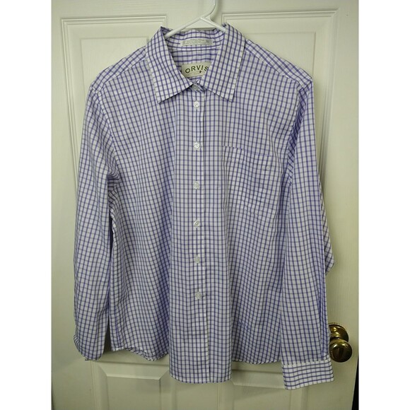 Orvis Woman 18 Button Shirt L/S Purple Checked Pocket Wrinkle Free Logo Office - Picture 1 of 10